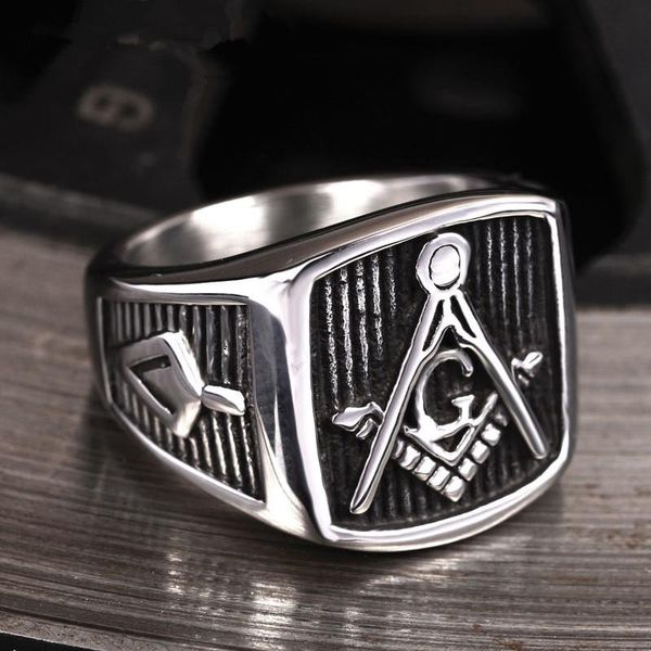 

cluster rings mens masonic symbol stainless steel ring asonry templar jewelry, Golden;silver
