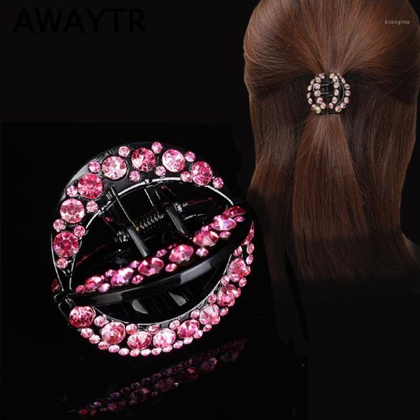 

2pcs crystal hair claw crab clips for thick rhinestone ponytail holder women hairdressing accessories1