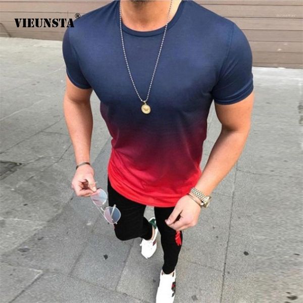 

fitness jogger short sleeve men t shirts casual harajuku o neck plus size t-shirt summer elegant gradient color clothes men's t-shirts, White;black