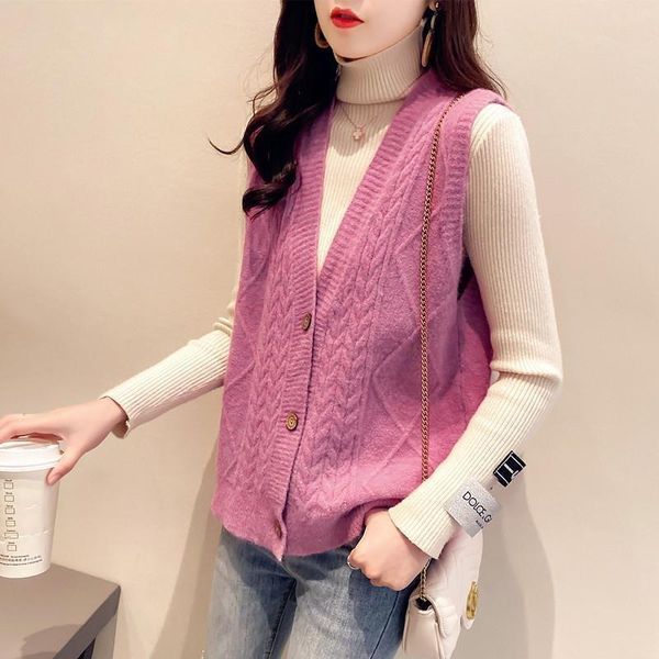 

women's vests spring korean sweater cardigan vest loose v-neck knitted jacket, Black;white