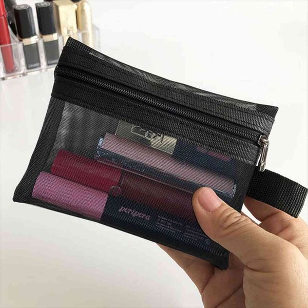 

cosmetic women small mesh bag makeup with zipper make up organizer lipstick ladies toiletry neceser mujer pouch
