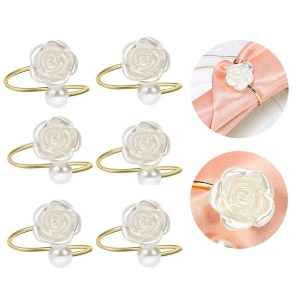 

napkin rings 6pcs/lot elegant pearls gold christening bangle metal holder wedding gift bridal shower decor party supplies
