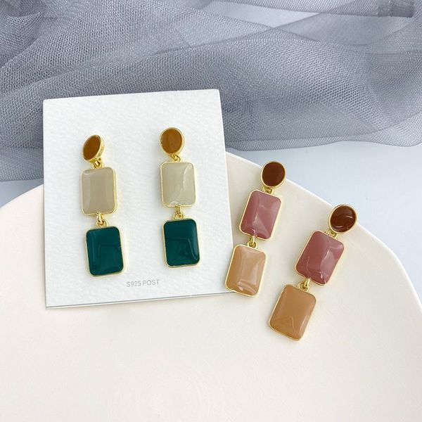 

fashion geometric oval & double rectangles dangle earrings by 925 silver for women