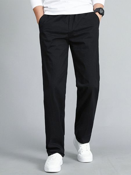 

men solid slant pocket straight leg pants f0fe#, Black