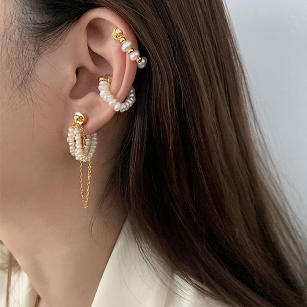 

hoop & huggie natural freshwater pearls magnetic clip-on earrings no pierced ears stud for women girls jewelry gifts, Golden;silver