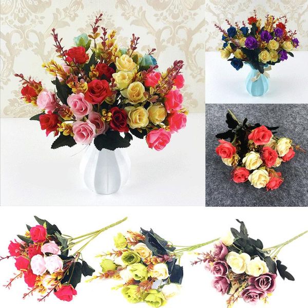

decorative flowers & wreaths 2pcs 12 heads artificial fake rose bouquet silk flower leaf wedding party home decor indoor