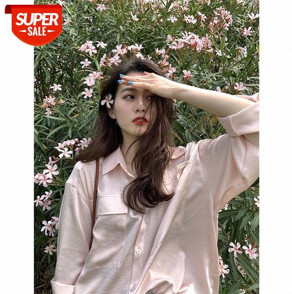 

korean gentle style pink shirt women small loose blouse foreign long-sleeved ins tide #qz71, Black;gray