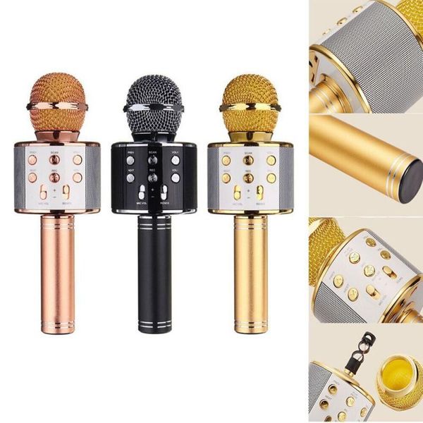 

ws-858 wireless bluetooth karaoke handheld microphone ws858 usb ktv player mic speaker record music microphones - interior decorations