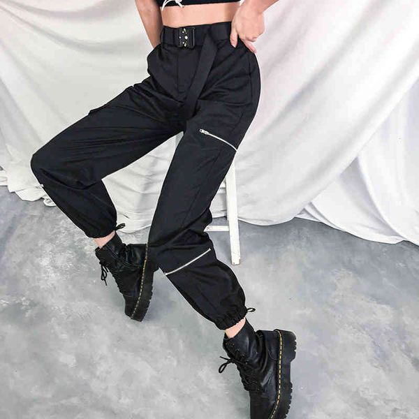

rockmore zipper hollow out cargo women oversize pencil pants gothic sweatpants trousers black loose wide leg joggers femme 200930, Black;white