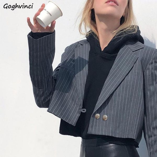 

women's suits & blazers blazers women long sleeve striped double-button elegant office lady notched trendy crop all-match wom, White;black