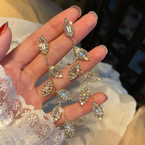 

dangle & chandelier fashion gold silver color leaves earring tassel drop earrings cubic zircon crystal stud wedding jewelry pendant gift