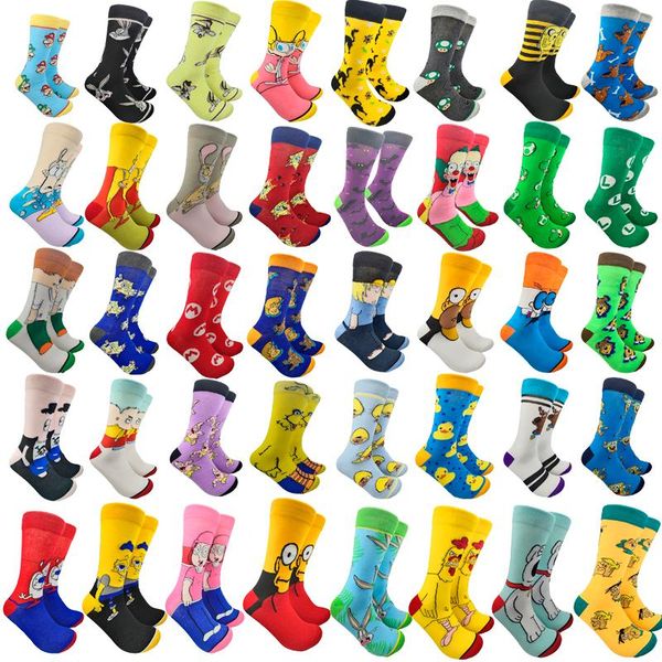 

men's socks cartoon funny knitting anime hip hop personalized skateboard middle tubesocks comfortable novelty street creative, Black
