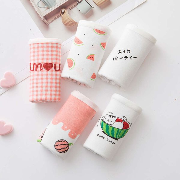 

1s cotton crotch pure fresh cartoon girl medium low waist briefs, Black;pink