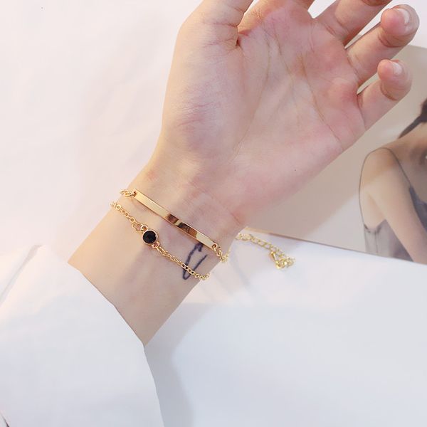 

simple single japanese and korean version double layer design geometric bracelet temperament female gift, Black