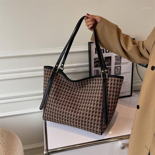 

evening bags trendy designer houndstooth big shoulder women handbag purse 2021 large capacityladies casual totes for work quality