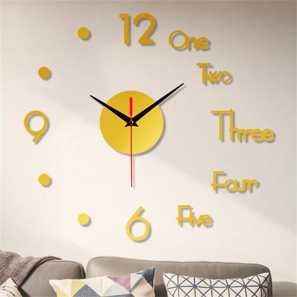 

modern design large wall clock 3d diy sticker muteclock mirror surface home office decor clocks