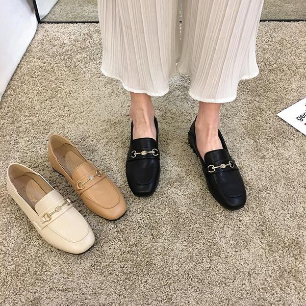 

dress shoes women's leather pumps 2021 spring fashion retro square head low heel casual, Black