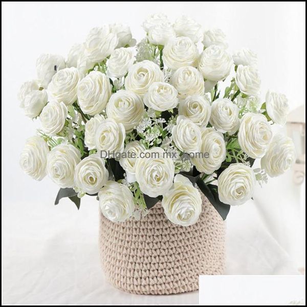 Forniture festive Gardenbouquet Rosa artificiale Fiore di seta Fiori Caduta Vivido Foglia finta Matrimonio Casa Festa Decorazione natalizia Ghirlanda decorativa