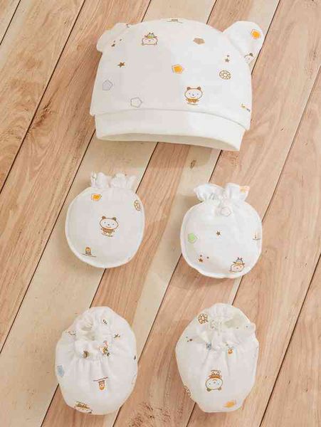 

1pc baby cartoon graphic hat & 1pair gloves & 1pair socks she, Yellow