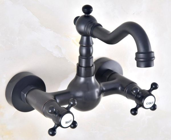 

bathroom sink faucets black oil rubbed antique brass kitchen basin faucet mixer tap swivel spout wall mounted dual cross handles mnf463
