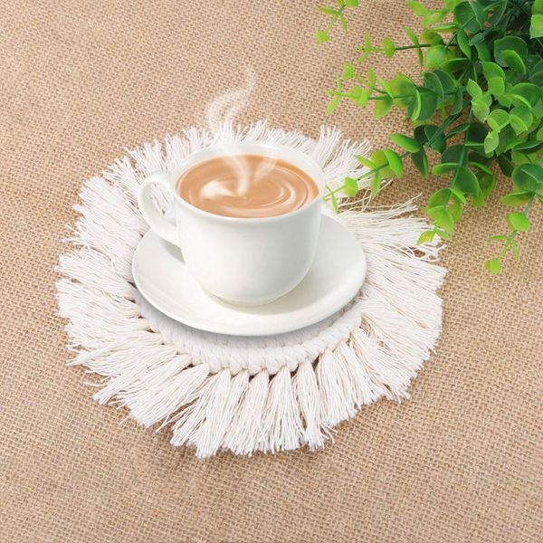 

mats & pads anti-slip table placemat kitchen heat proof diy tableware decor macrame cup pad handmade cotton braid insulation