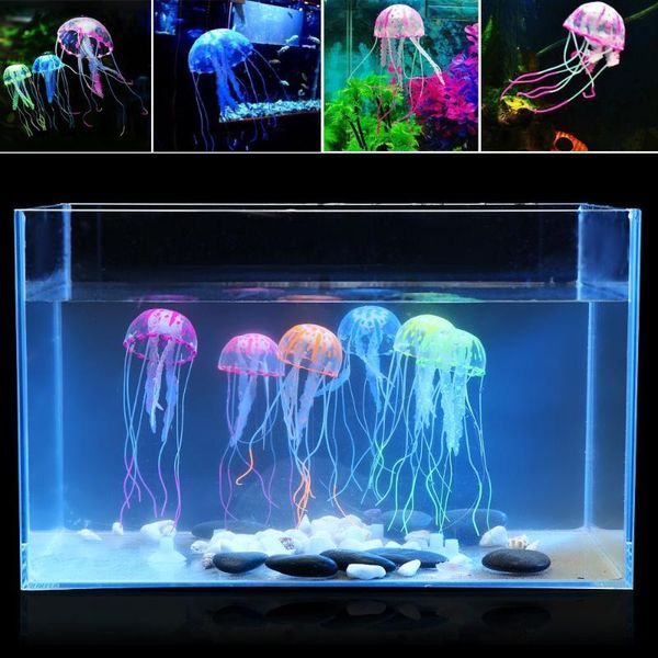 

decorations colorful flexible artificial aquarium decor vivid jellyfish glowing fluorescent fish tank ornament underwater aquatic landscape