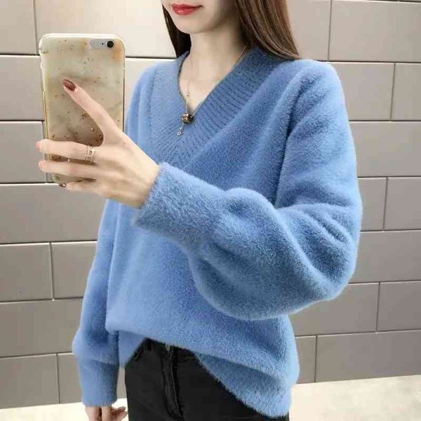 

women's tanks & camis velvet sweater with cleavage in v for autumn and winter, women's velvet sweater, korean version, loose outer, White