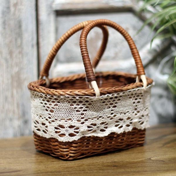 

hand-woven small flower basket rattan simulation storage baskets