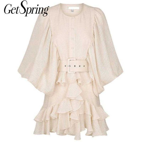 

getspring women dress lantern sleeve ruffles vintage dresses long asymmetry black summer fashion 210601, Black;gray