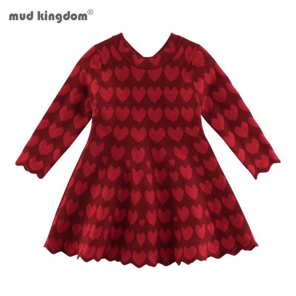 

mudkingdom girls dresses fall fashion long sleeve kids clothes love heart print knit warm dress sweater 210615, Red;yellow