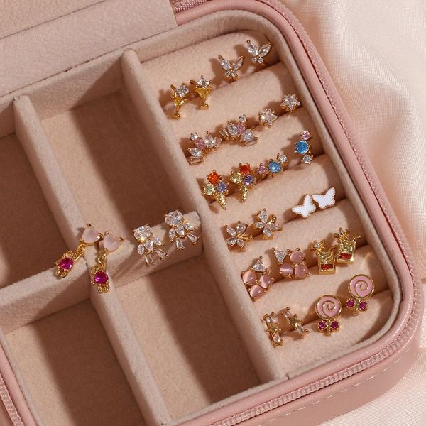 

stud 2021 zircon bear butterfly flower juice cream lollipop earrings for girl ladies cute crystal earring, Golden;silver