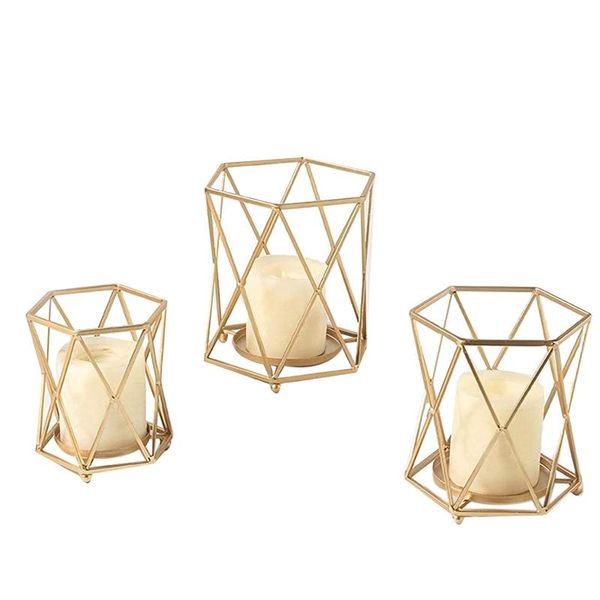 

candle holders tea light set of 3,geometric metal pillar for christmas wedding dining table decor,gold