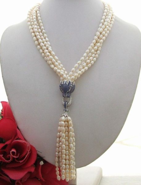

chokers >>>5strds pearl&rhinestone pendant necklace, Golden;silver