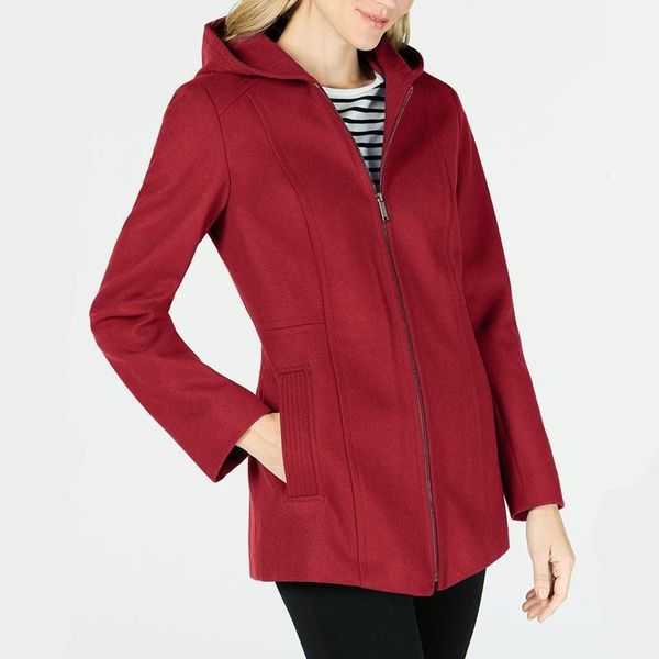 

women's wool & blends jackets 2021 spring autumn casual fashion coat mid-long solid color simple hooded woolen slim jacket outerwear, Black