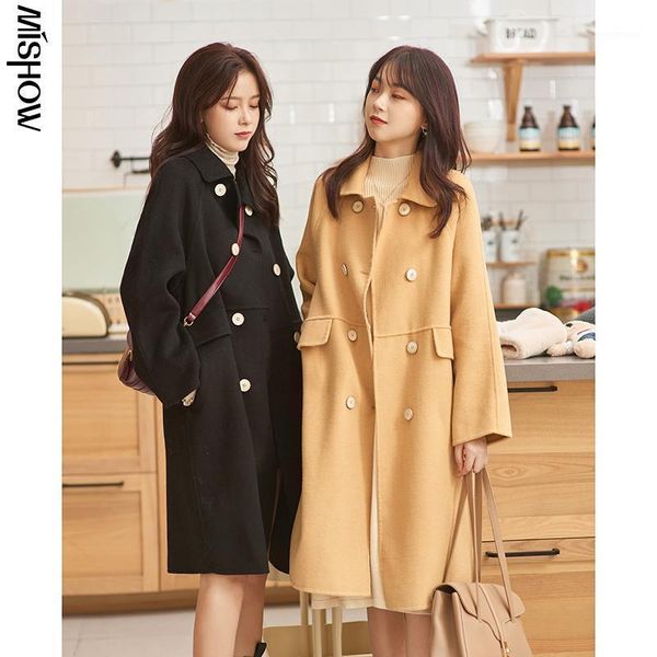 

winter double woolen coats for women mid calf warm clothing casual outdoor overcoats female jacket mx20d9750 women's wool & blends, Black