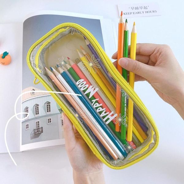 

pencil cases 4 color cute case pen bag large size ins words transparent storage pouch school student supplies travel waterproof f6396