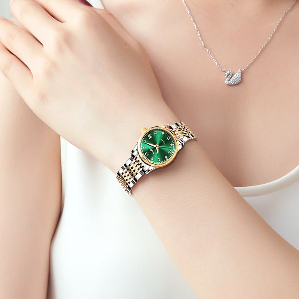 

olevs women watches mechanical luxury wristband women's automatic clock relogio feminino 6602, Slivery;brown
