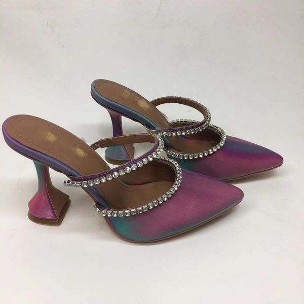 Красивый постепенный цвет женские сандалии на высоком каблуке летняя вечеринка ужин юбка обувь алмазная отделка дизайн высоких каблуков тапочки