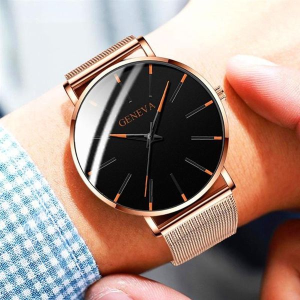 

luxury watch mens minimalist watches ultra thin stainless steel mesh band men business casual analog quartz clock @5 wristwatches, Slivery;brown