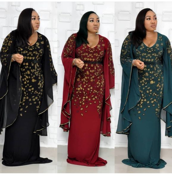 

dresses arrival mermaid slim embroidery gold sequins sleeve women dress maxi plus size african women's a010 ttfi, Black;gray