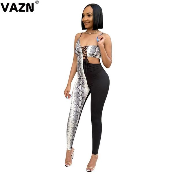 

club 2021 summer lady patchwork serpentine long jumpsuit spaghetti strap lace up asymmetrical women's jumpsuits & rompers, Black;white
