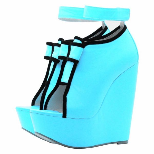 

sandals ol female platform bombs comfort wedges in high-heeled shoes stylish open-foot toe blue party size eua 4-.5 5xe4, Black