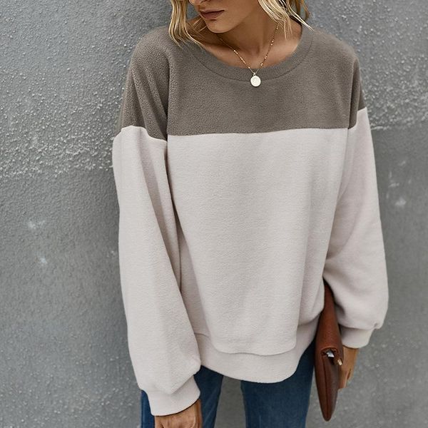 

women's t-shirt simple color matching sweater long sleeve women 1pcs, White