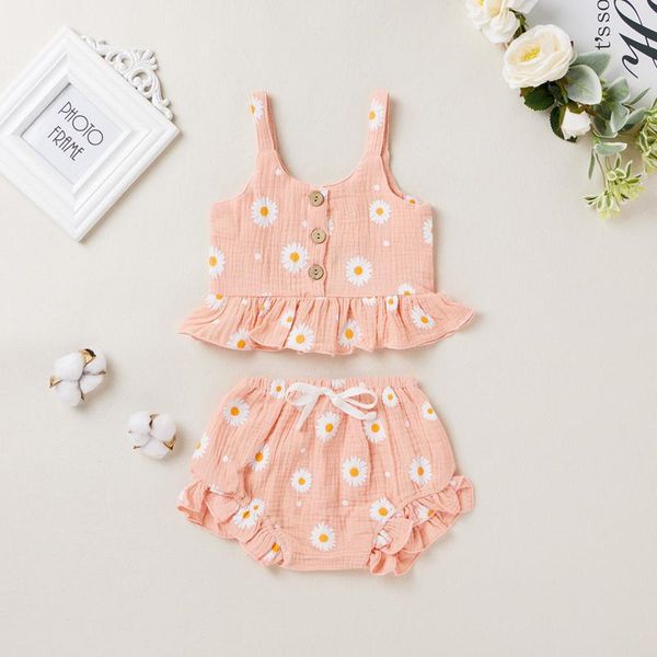 

clothing sets baby girl clothes casual outfits set ruffles floral printed suspenders +shorts cute, White