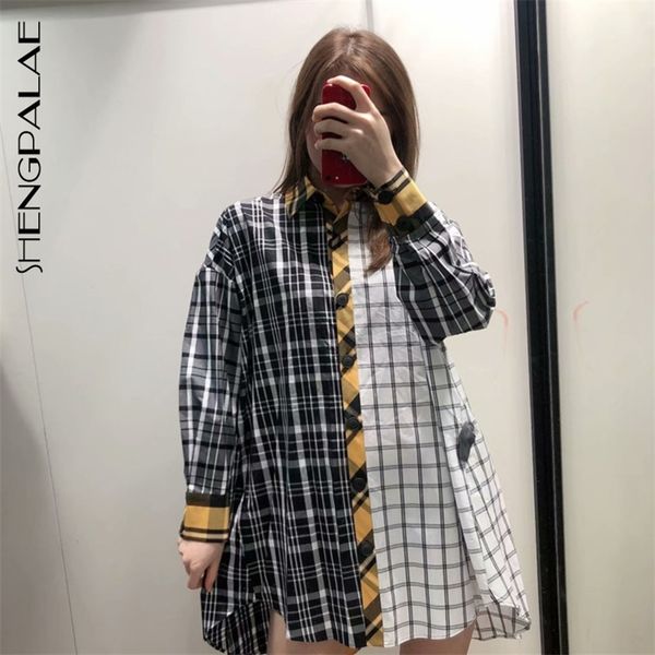 

fashion women plaid hit coloor splice shirt female casual turn-down collar women's loose blouse za3769 210427, White