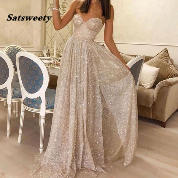 Abiti da ballo a-line con spacco avorio scollo a cuore 2022 paillettes lucide robe de soiree abiti da sera formali per feste vestido de gala