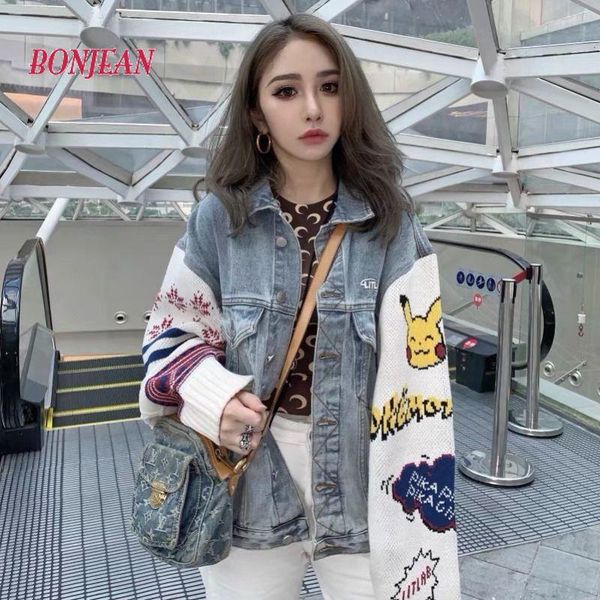 

korean loose baseball denim jacket women spring and autumn sweater sleeve coat blue jean women's jackets, Black;brown