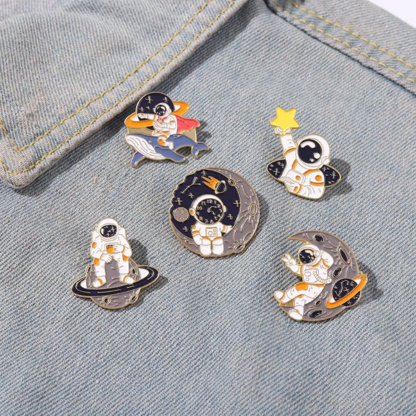

astronaut enamel pins planet rocket whale star moon starry universe galaxy coffee metal brooches badges pin up gift for space lover, Gray