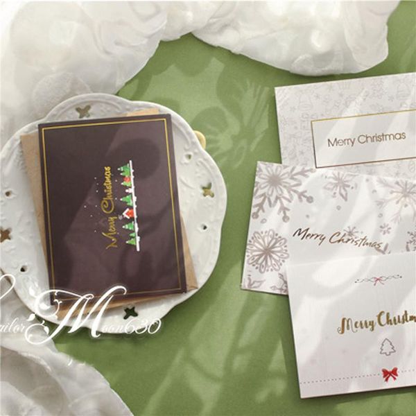 

greeting cards 1 set kraft paper gift snowflake xmas tree merry chritmas year blessing card with envelope and stickers