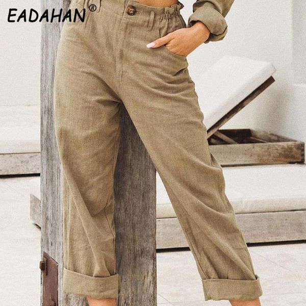 

women's pants & capris eadahan women pure color cotton and linen fashion loose high waist casual straight trousers, Black;white